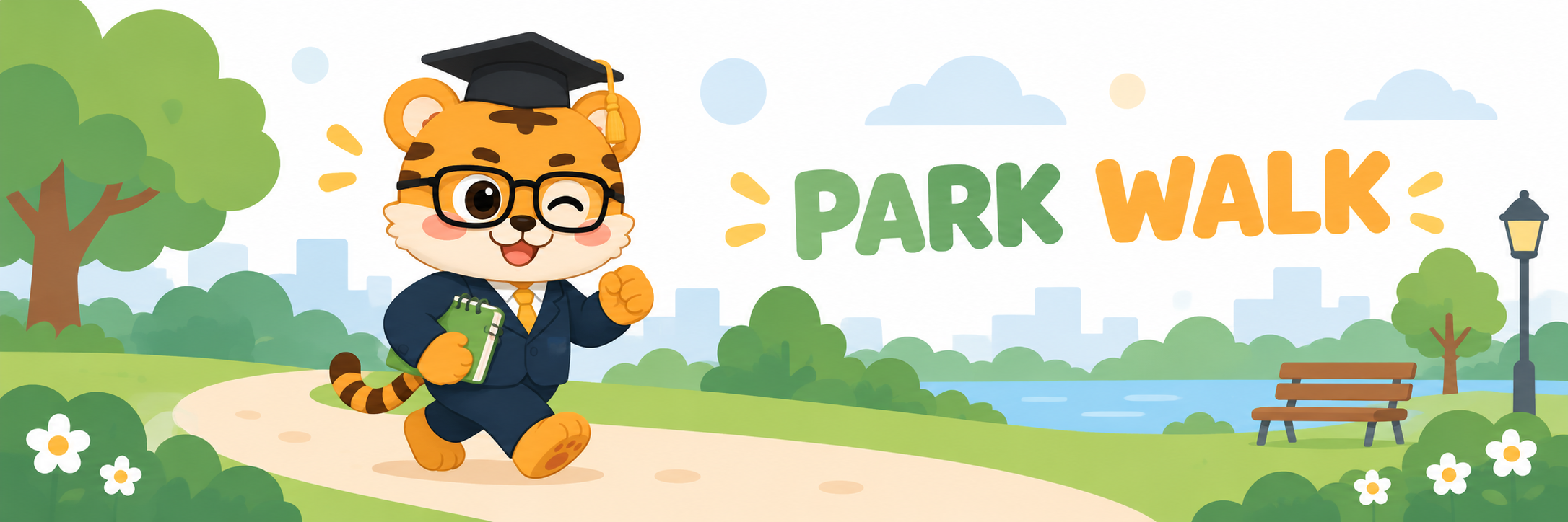 A quiet park walk with a notebook